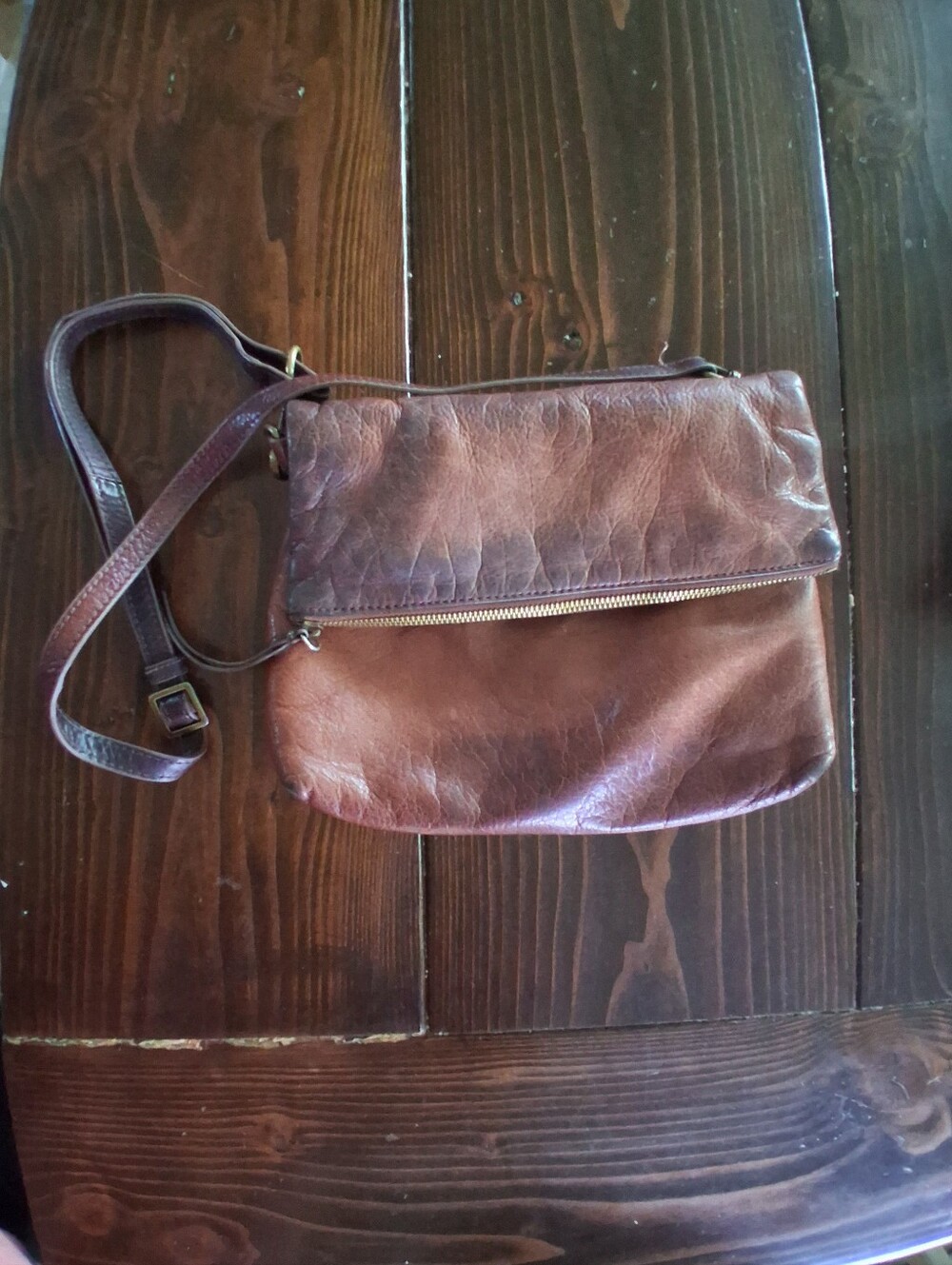 Everyday Brown Leather Fold-Over Crossbody Bag